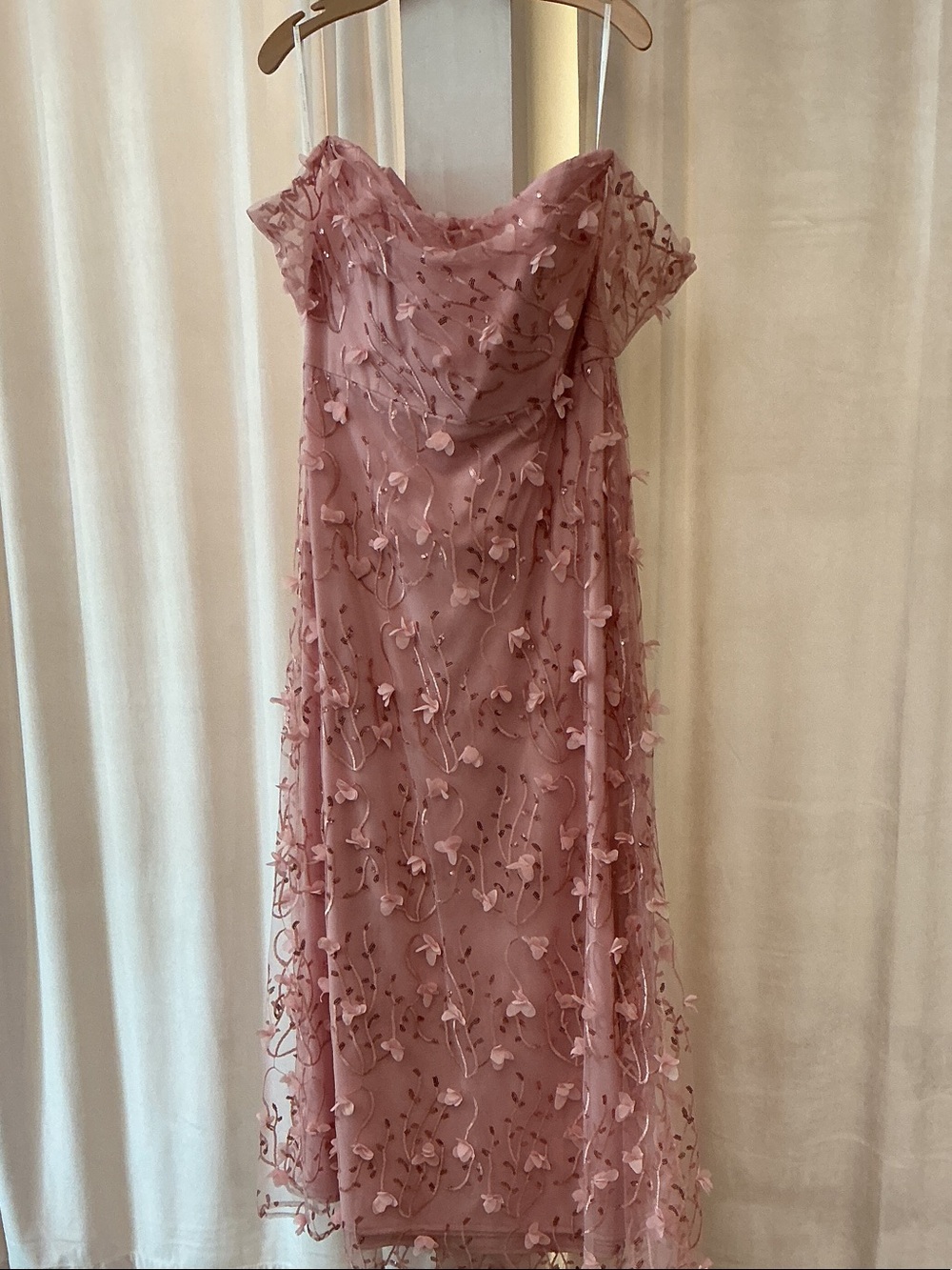 Blush Pink Floral Appliqué Off-Shoulder Dress